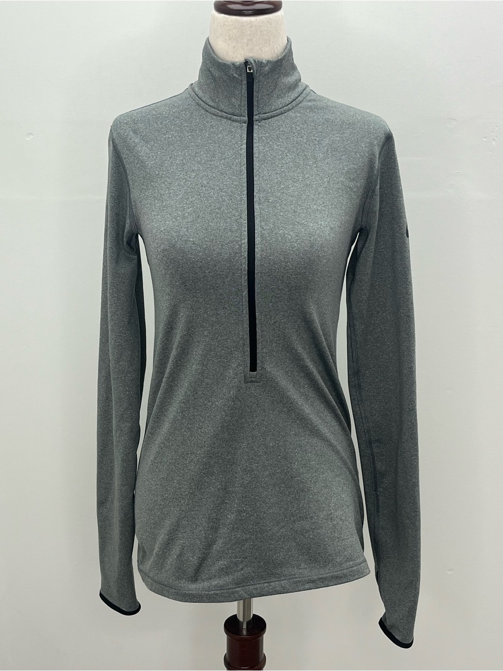 Nike Pro Dri-FIT  Womens Gray Half-Zip Pullover Mock Neck  w/Thumbholes Medium